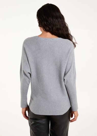 Blue Vanilla Grey Sequin Flower Detail Batwing Jumper