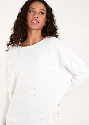 Blue Vanilla Ivory Diamante Batwing Jumper