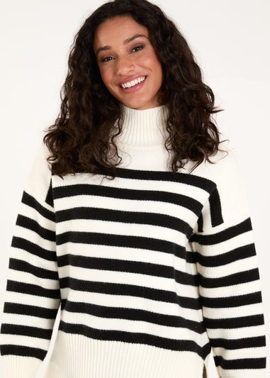 Blue Vanilla Ivory High Neck Striped Jumper