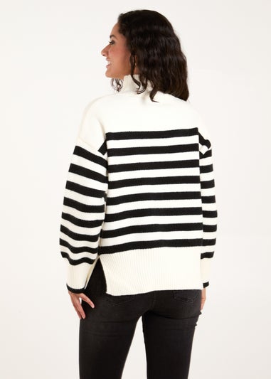 Blue Vanilla Ivory High Neck Striped Jumper