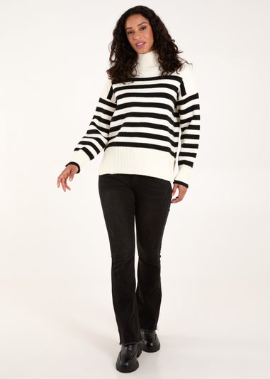 Blue Vanilla Ivory High Neck Striped Jumper