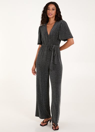 Blue Vanilla Silver Metallic Angel Sleeve Jumpsuit