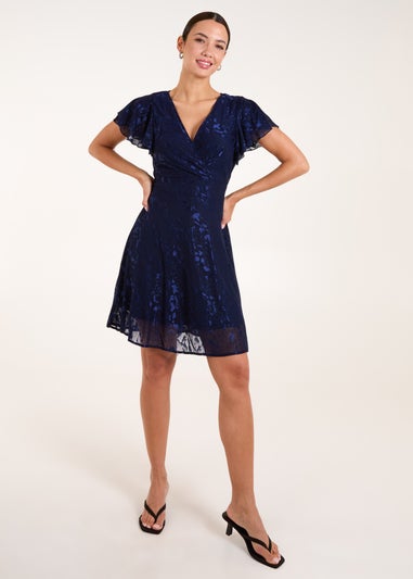 Blue Vanilla Navy Mesh Angel Sleeve Dress