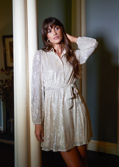 Blue Vanilla Champagne Sequin Shirt Dress