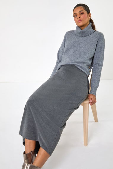 Roman Dark Grey Soft Touch Rib Midi Skirt