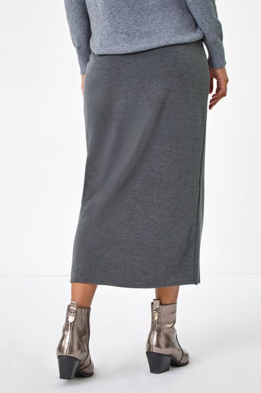 Roman Dark Grey Soft Touch Rib Midi Skirt