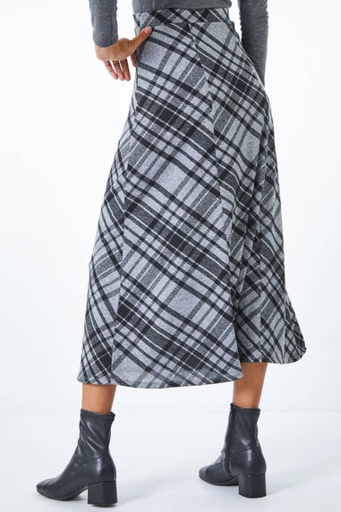 Roman Grey Elastic Waist Check Print Stretch Skirt