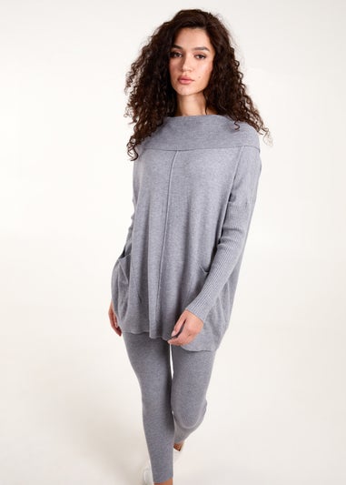 Blue Vanilla Grey Ribbed Legging & Cowl Neck Jumper Set