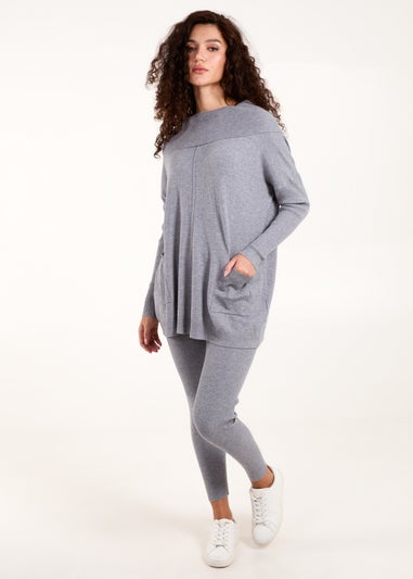 Blue Vanilla Grey Ribbed Legging & Cowl Neck Jumper Set