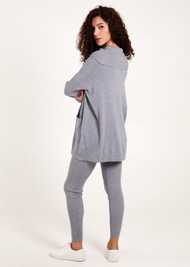 Blue Vanilla Grey Ribbed Legging & Cowl Neck Jumper Set