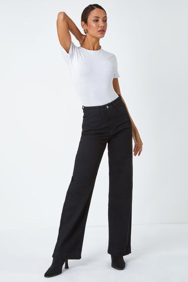 Roman Black Wide Leg Stretch Denim Jeans