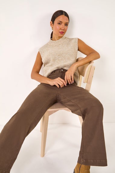 Roman Chocolate Cotton Blend Wide Leg Stretch Jeans