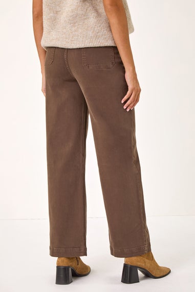 Roman Chocolate Cotton Blend Wide Leg Stretch Jeans