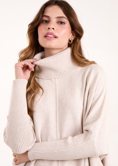 Blue Vanilla Stone Roll Neck Pocket Jumper