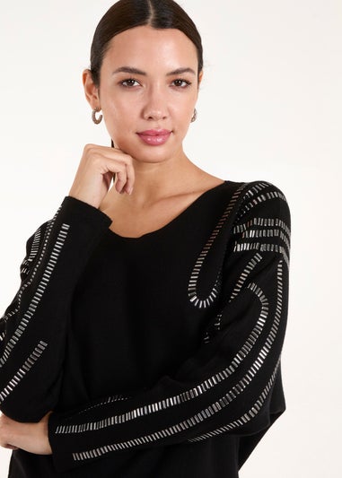 Blue Vanilla Black Embellished Shoulder Jumper