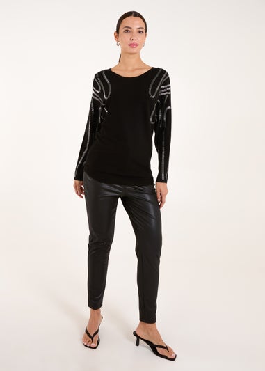 Blue Vanilla Black Embellished Shoulder Jumper