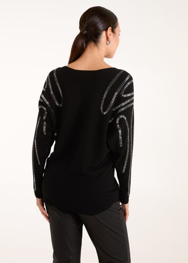 Blue Vanilla Black Embellished Shoulder Jumper