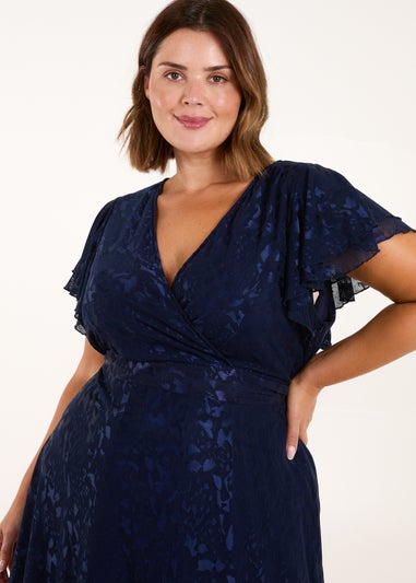 Blue Vanilla Navy Curve Mesh Wrap Dress