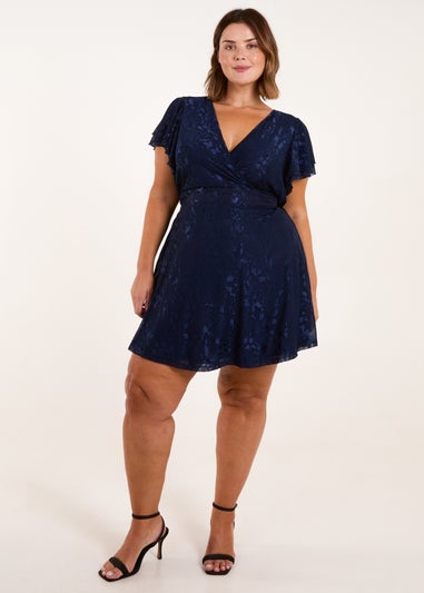 Blue Vanilla Navy Curve Mesh Wrap Dress