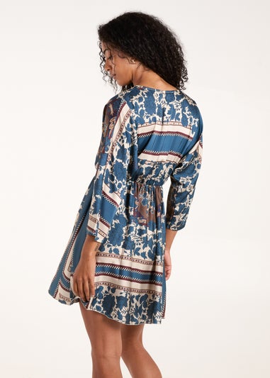 Blue Vanilla Teal Scarf Print Batwing Crossover Dress