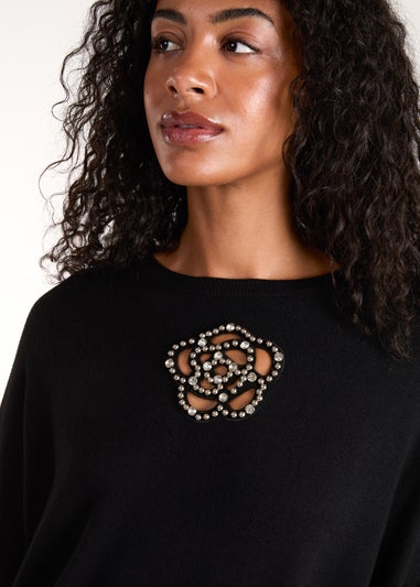 Blue Vanilla Black Cut Out Flower Pearl Details Jumpers