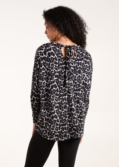 Blue Vanilla Grey Animal Print Long Sleeve Bow Back Top