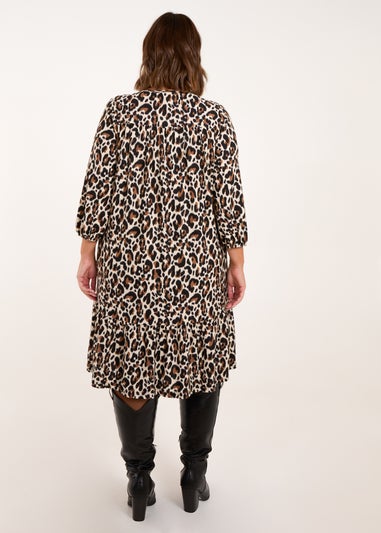 Blue Vanilla Black Curve Tie Neck Leopard Print Smock Dress