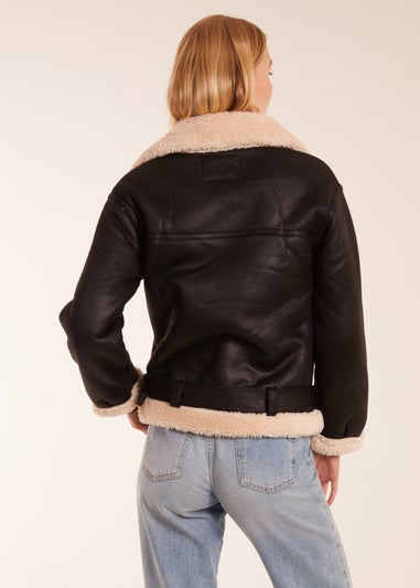 Blue Vanilla Black Shearling Aviator Jacket