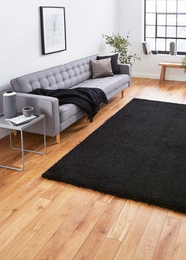 Think Rugs Sierra Black Plain Shaggy Rectangle Rug