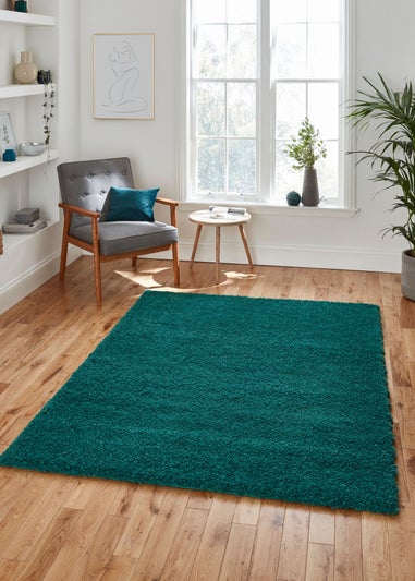 Think Rugs Sierra Jewel Green Plain Shaggy Rectangle Rug