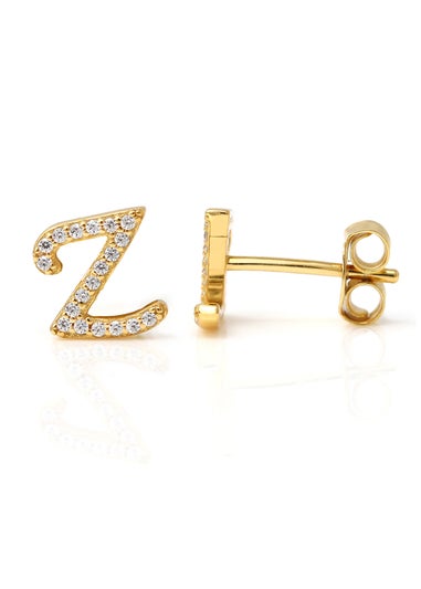 Say It With Yellow Gold Luxe CZ Initial Z Earrings