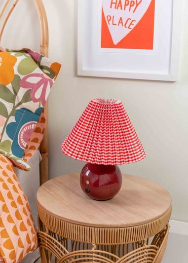 ValueLights Bloom  Red Table Lamp with Multicolour Tapered Shade Integrated LED