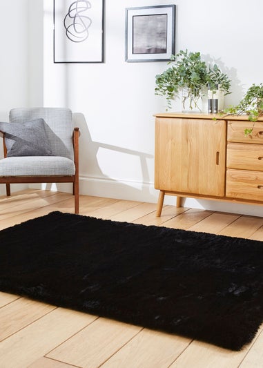 Think Rugs Super Teddy Black Plain Shaggy Rectangle Rug