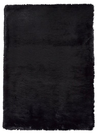 Think Rugs Super Teddy Black Plain Shaggy Rectangle Rug