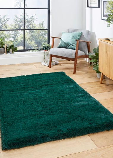 Think Rugs Super Teddy Jewel Green Plain Shaggy Rectangle Rug