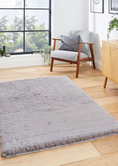 Think Rugs Super Teddy Grey Plain Shaggy Rectangle Rug