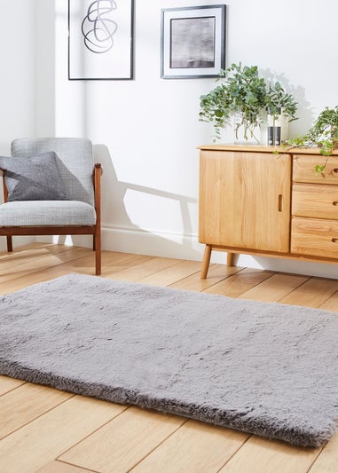 Think Rugs Super Teddy Grey Plain Shaggy Rectangle Rug