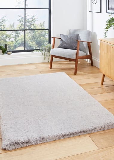 Think Rugs Super Teddy Silver Plain Shaggy Rectangle Rug