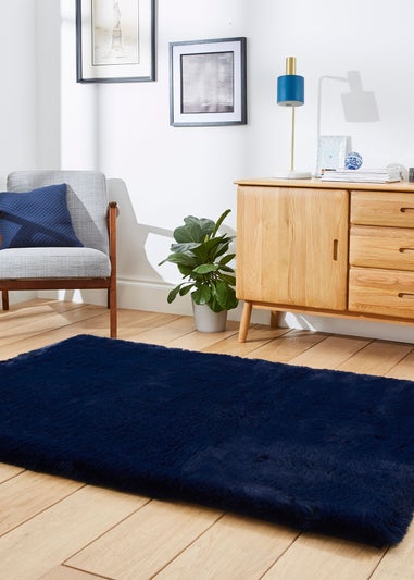 Think Rugs Super Teddy Navy Plain Shaggy Rectangle Rug