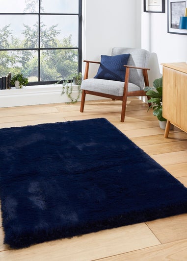 Think Rugs Super Teddy Navy Plain Shaggy Rectangle Rug