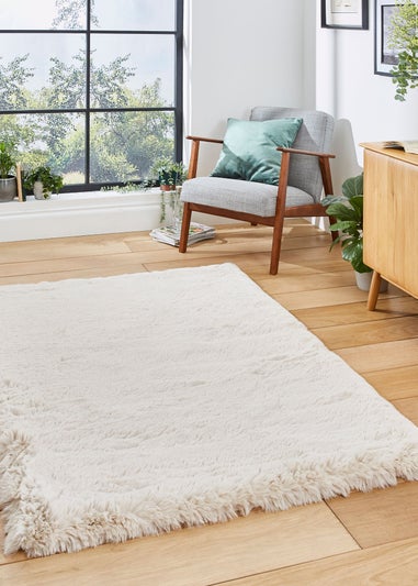 Think Rugs Super Teddy Beige Plain Shaggy Rectangle Rug