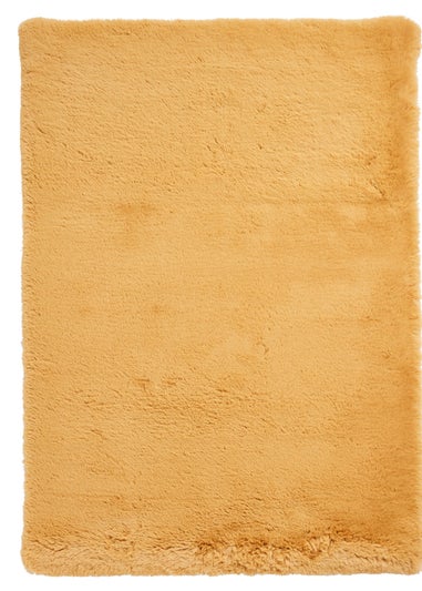 Think Rugs Super Teddy Mustard Plain Shaggy Rectangle Rug