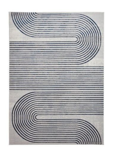 Think Rugs Apollo Grey/Navy Modern Linear Rectangle Rug