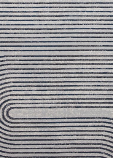 Think Rugs Apollo Grey/Navy Modern Linear Rectangle Rug