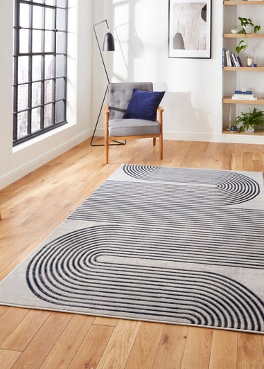 Think Rugs Apollo Grey/Navy Modern Linear Rectangle Rug