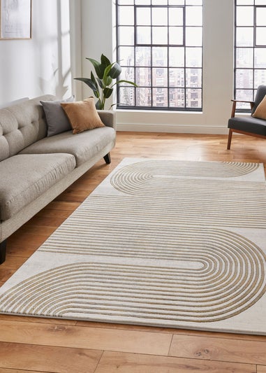 Think Rugs Apollo Grey/Gold Modern Linear Rectangle Rug