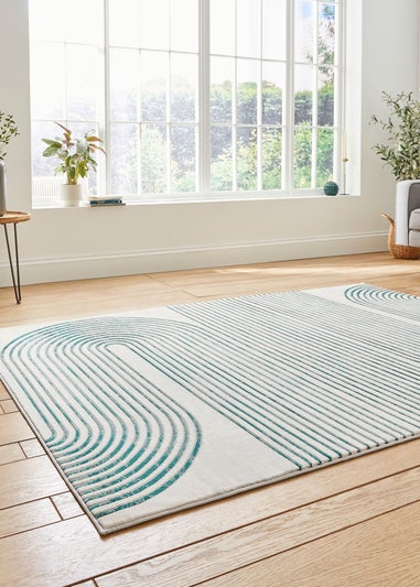 Think Rugs Apollo Grey/Green Modern Linear Rectangle Rug