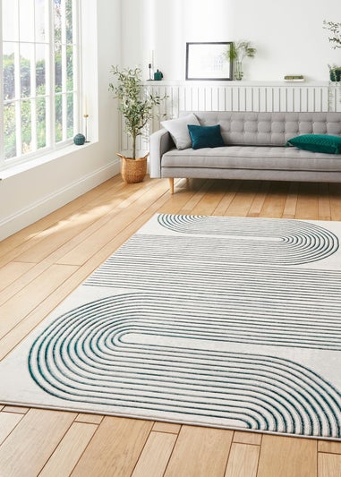 Think Rugs Apollo Grey/Green Modern Linear Rectangle Rug