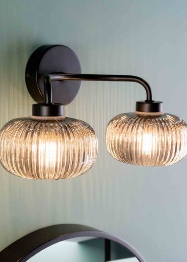 ValueLights Amaia Polished Black Wall Light with Clear Globe Shade