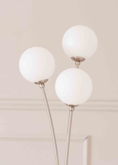 ValueLights Velika  Silver Floor Lamp with White Globe Shade (150cm x 22cm x 22cm)